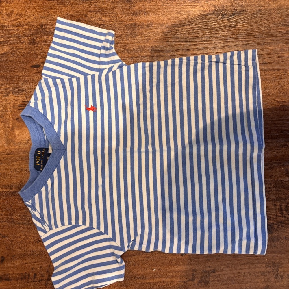 Polo by Ralph Lauren Blue & White Striped Kids Tee with Red Pony